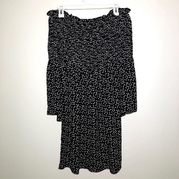 Max Studio Heart Print Black and White Off the Shoulder Bell Sleeve Dress S - Picture 6 of 13